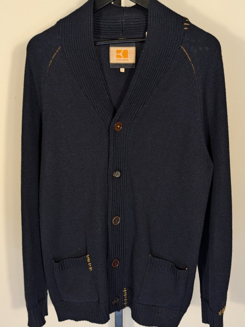 BOSS Orange Artisanal Knit Cardigan | Wool Blend | Navy | Oversized XL